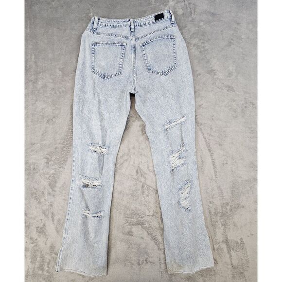 Flamingo Jeans M 28x32 Acid Wash Distressed Destroyed Flared Button Fly Grunge - Picture 2 of 14